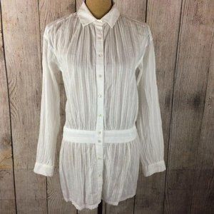 VINCE Women's Size XS White Semi Sheer Drop Waist Blouse Button Up Long Sleeve